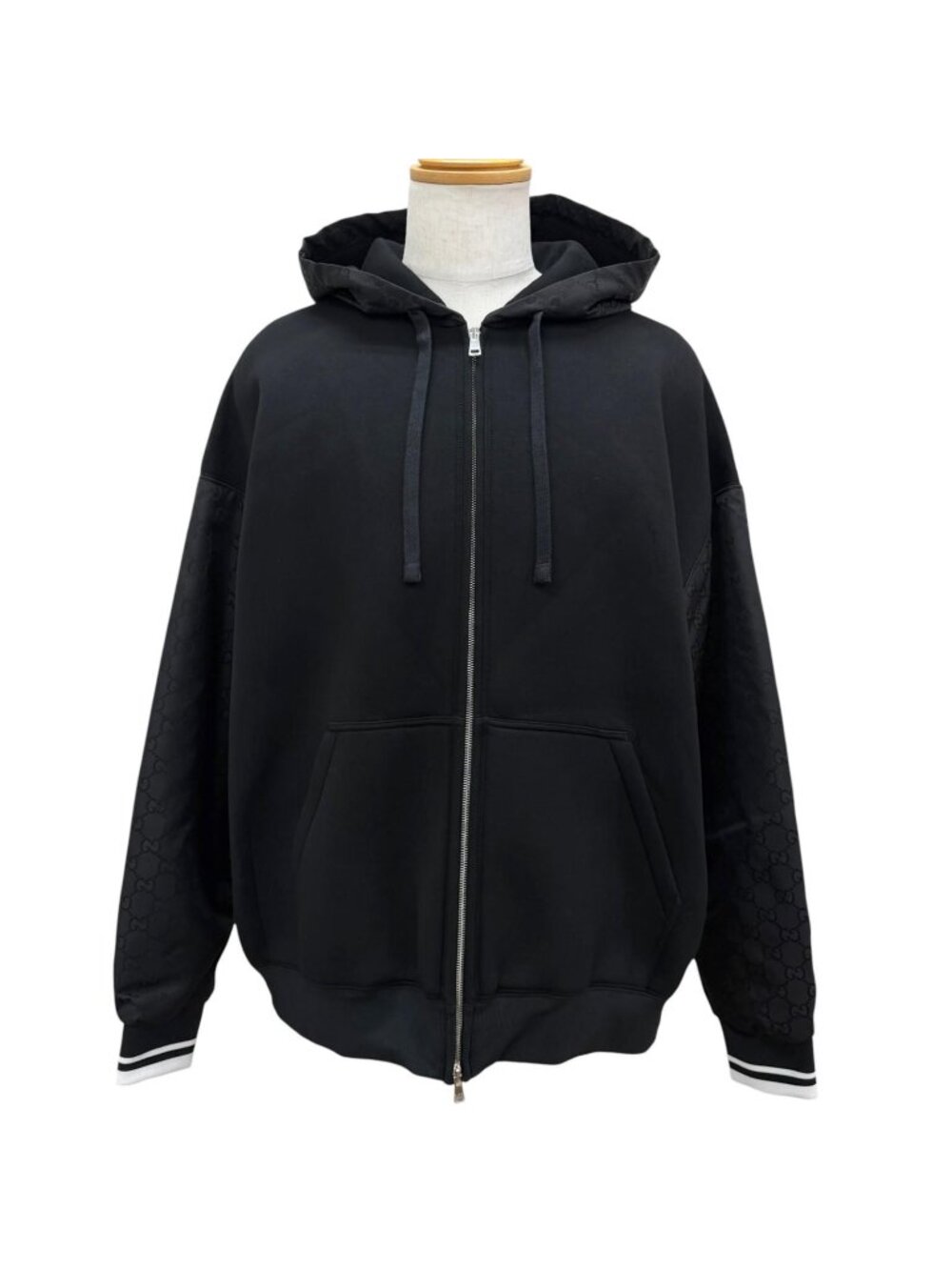 Gucci GG Canvas Contrast Zip Jacket Hoodie Black